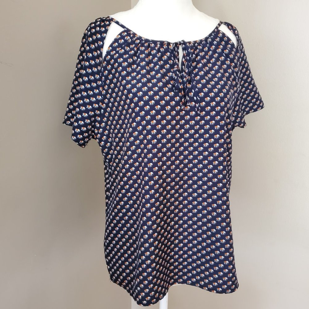 Anthropologie Tulle Elephant Print Tie Front Top - Picture 3 of 14